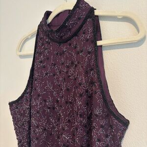 Papell Boutique Evening Purple Silk Beaded Tank Size Large